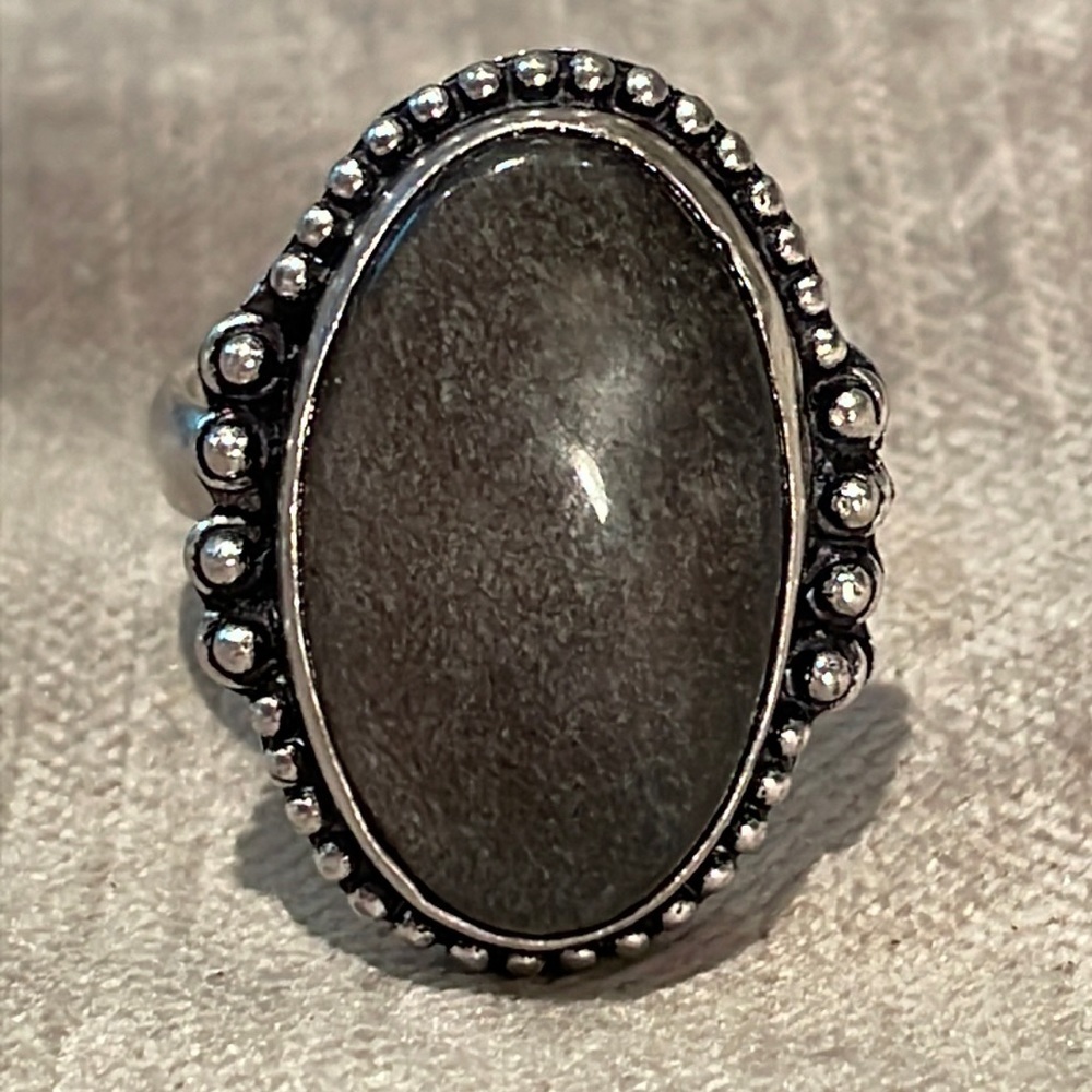Natural Grey Jasper Silver Ring size 9.25-9.5